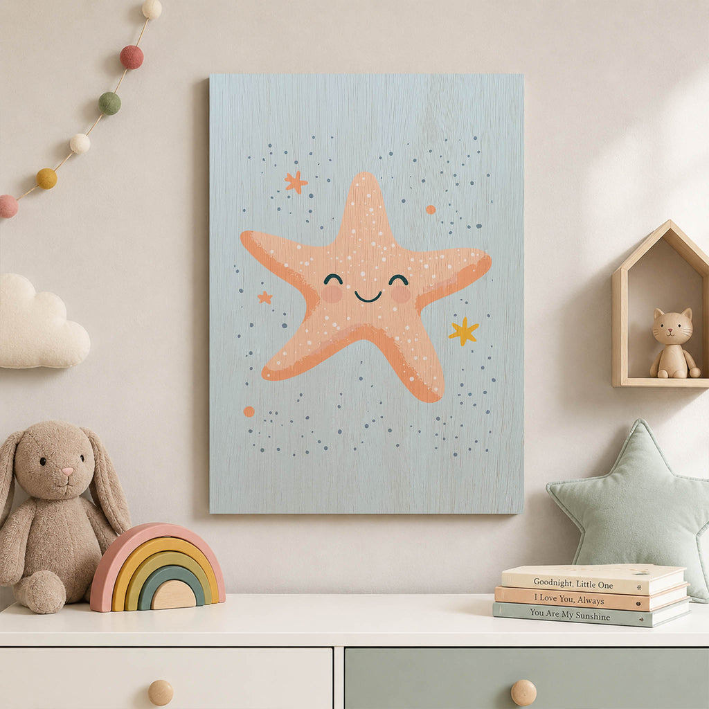 Cute Starfish Wood Print by OnWood Australia