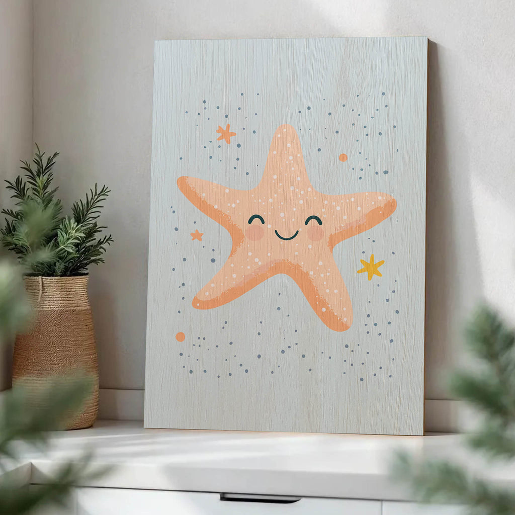 Cute Starfish Wood Print by OnWood Australia