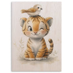 Cute Tiger Cub with Bird Wood Print by OnWood Australia