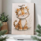 Cute Tiger with Bird Wood Print by OnWood Australia