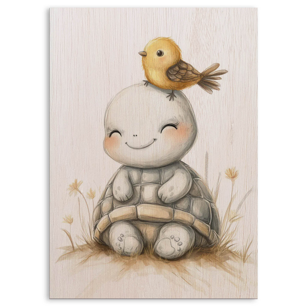Cute Turtle and Bird Wood Print by OnWood Australia