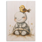 Cute Turtle and Bird Wood Print by OnWood Australia