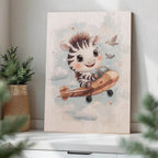 Cute Zebra Flying Airplane Wood Print by OnWood Australia