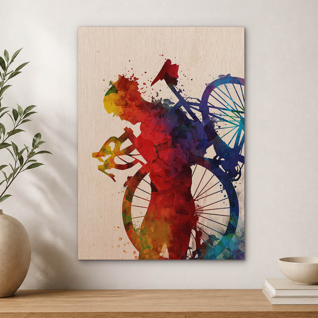 Cycling Silhouette Wood Print by OnWood Australia