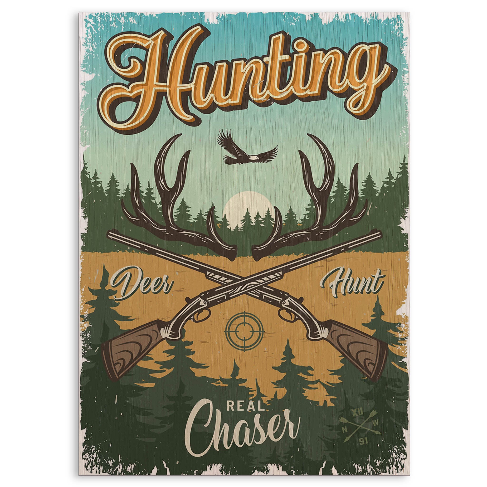Deer Hunter Wood Print by OnWood Australia