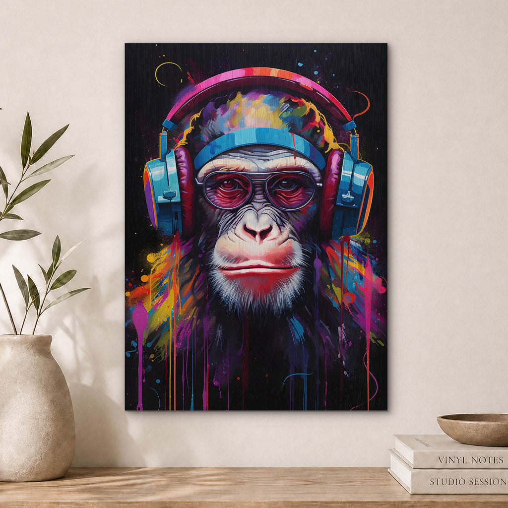 DJ Monkey Wood Print by OnWood Australia