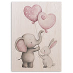Elephant and Bunny with Balloons Wood Print by OnWood Australia