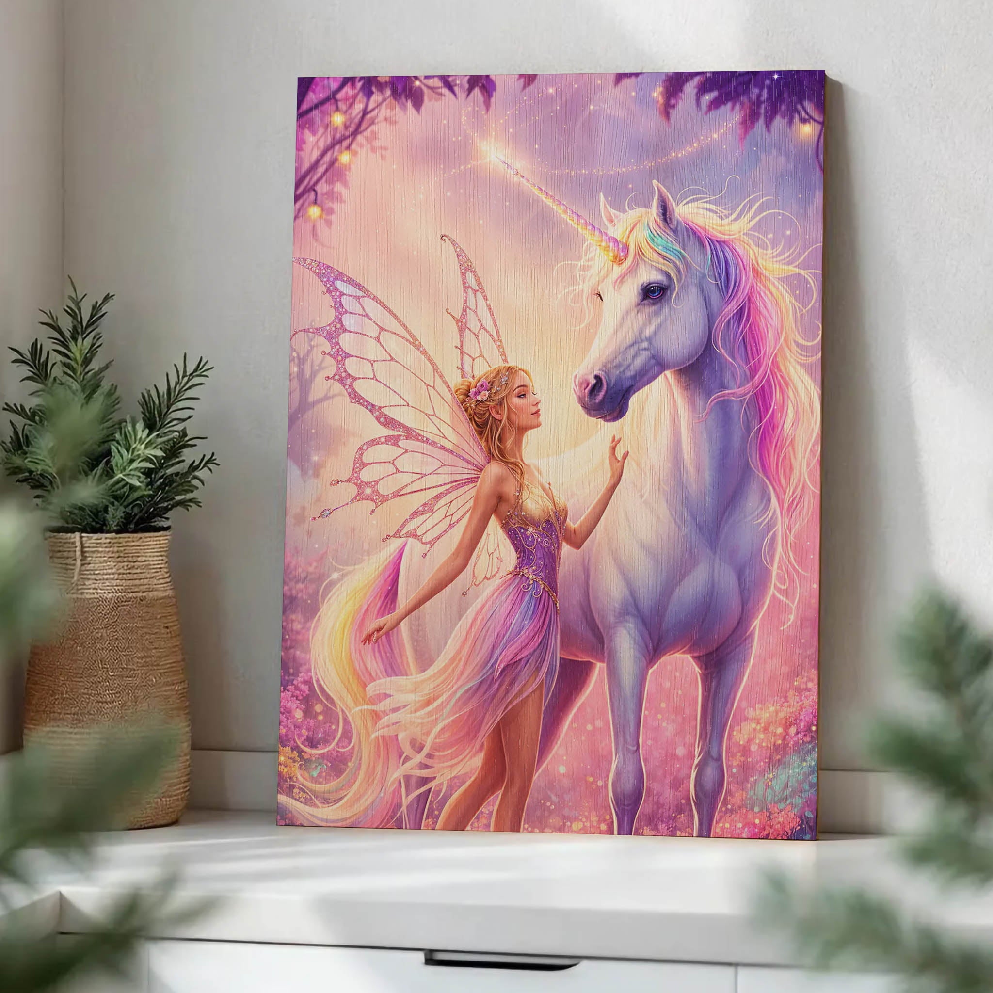 Fairy with Unicorn Wood Print by OnWood Australia