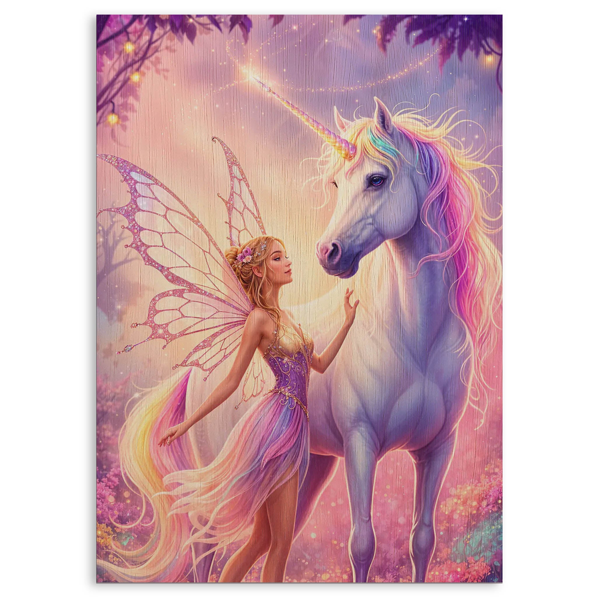 Fairy with Unicorn Wood Print by OnWood Australia