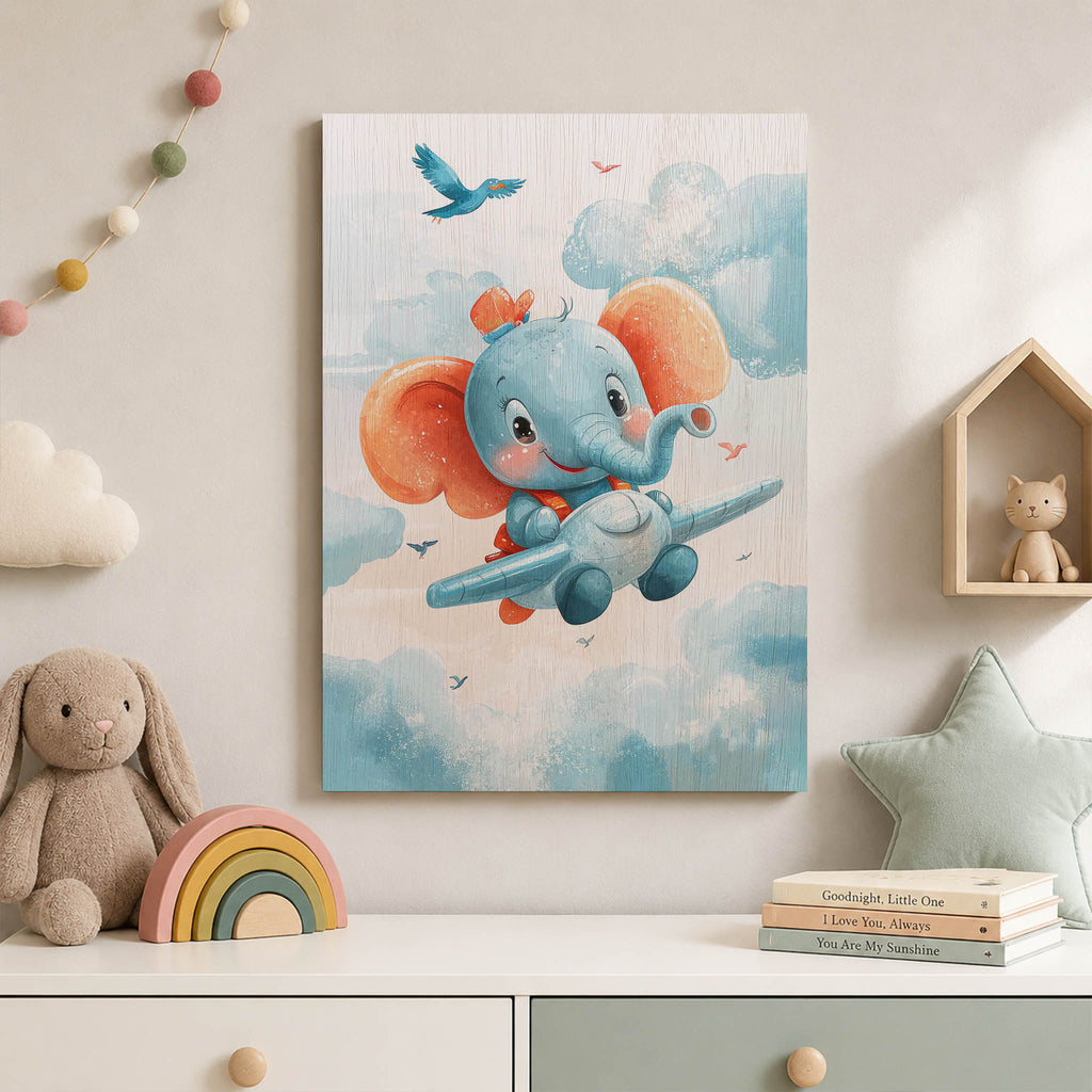 Flying Elephant Pilot Wood Print by OnWood Australia