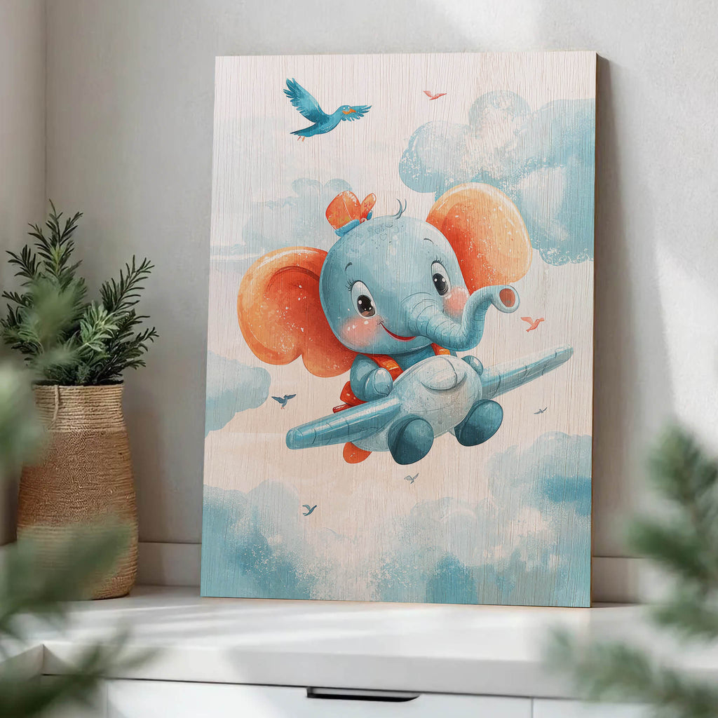 Flying Elephant Pilot Wood Print by OnWood Australia