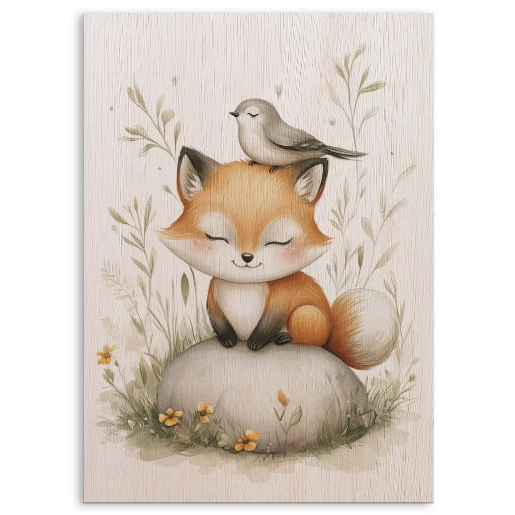 Fox and Bird Wood Print by OnWood Australia