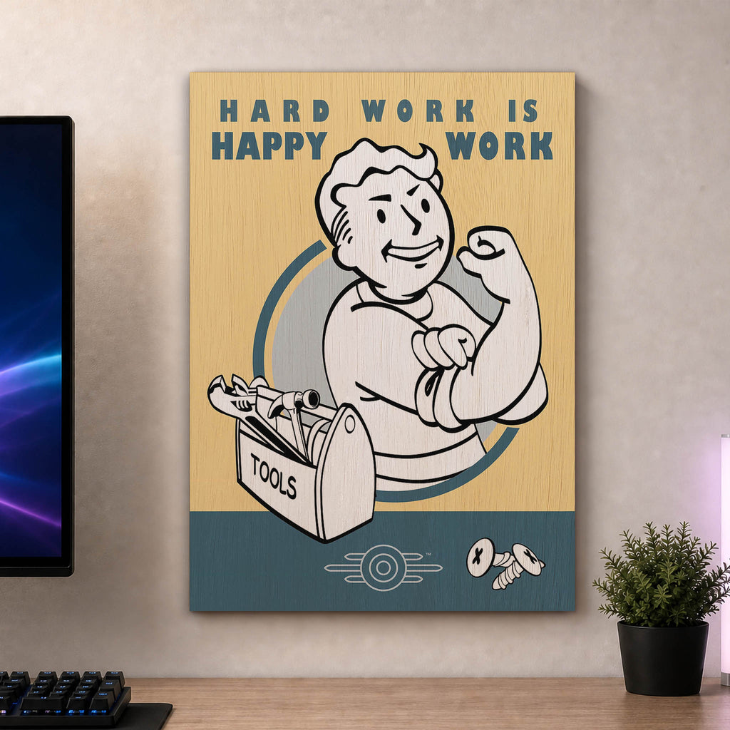 Hard Work Happy Work Wood Print by OnWood Australia