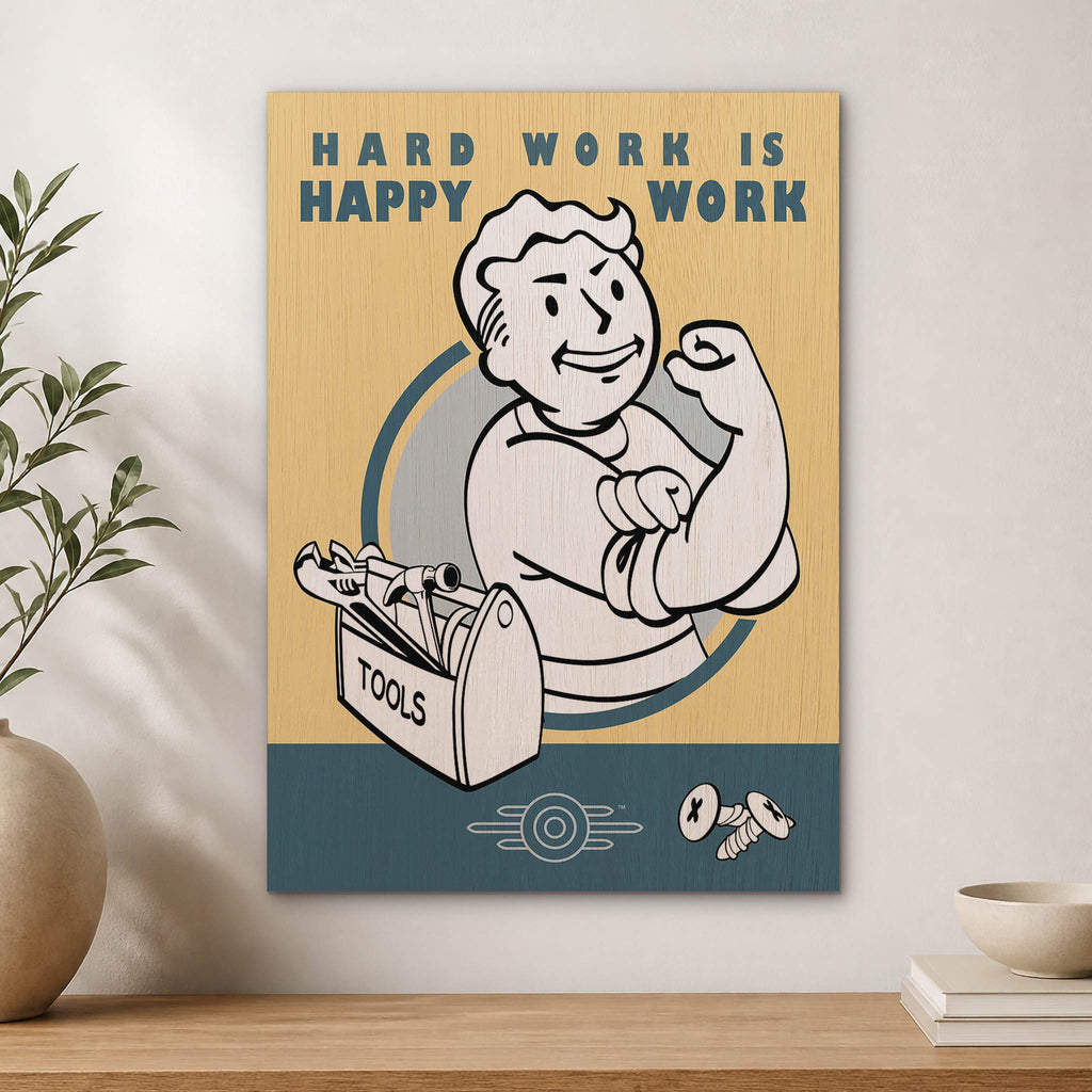 Hard Work Happy Work Wood Print by OnWood Australia