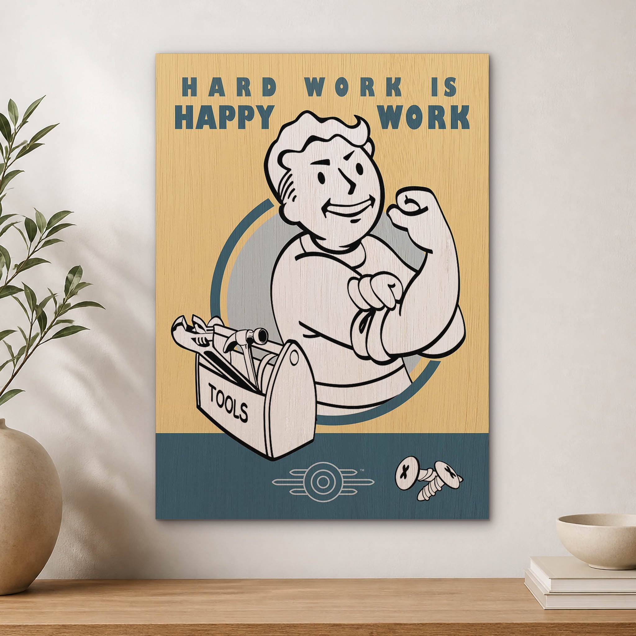 Hard Work Happy Work Wood Print by OnWood Australia
