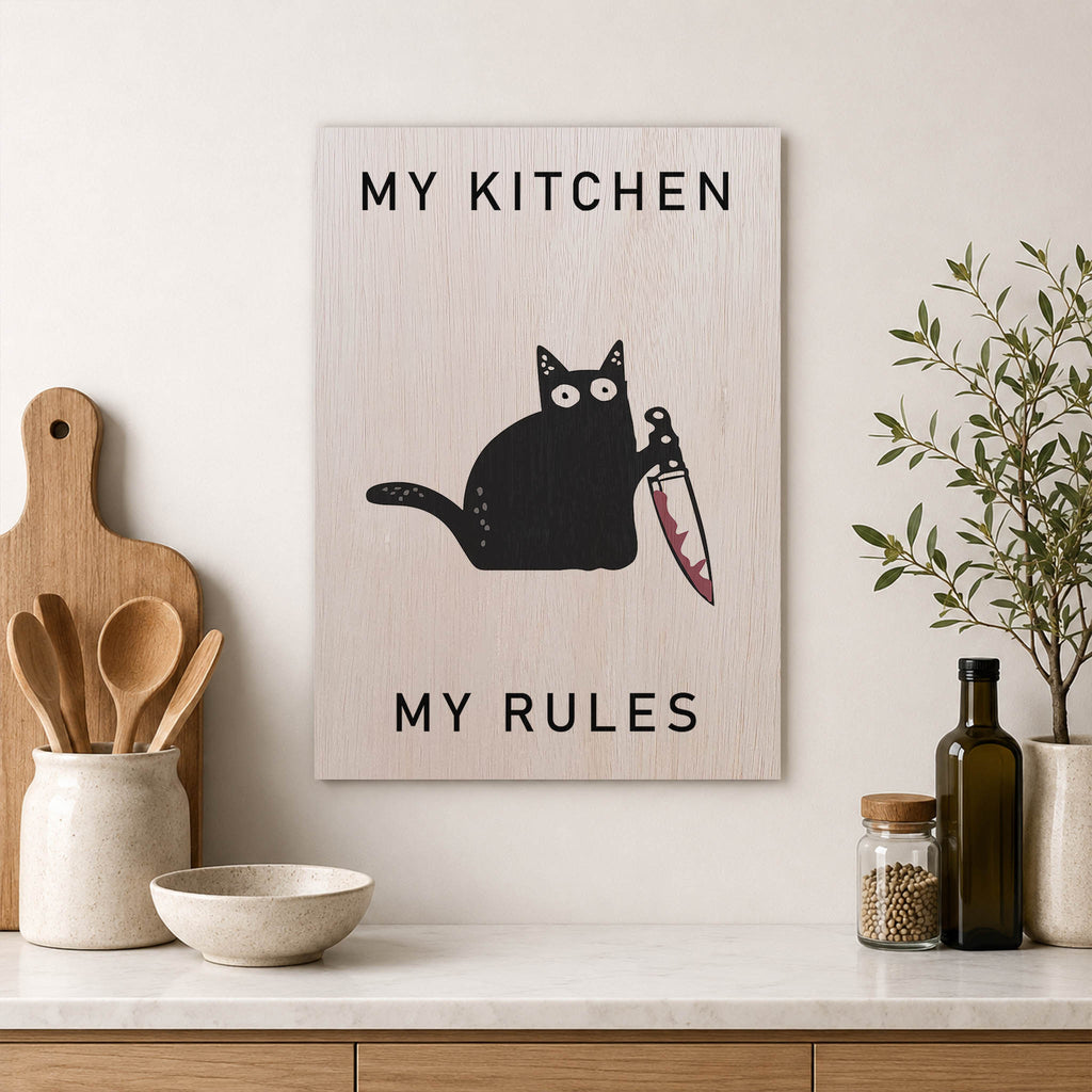 Kitchen Rules Cat Wood Print by OnWood Australia