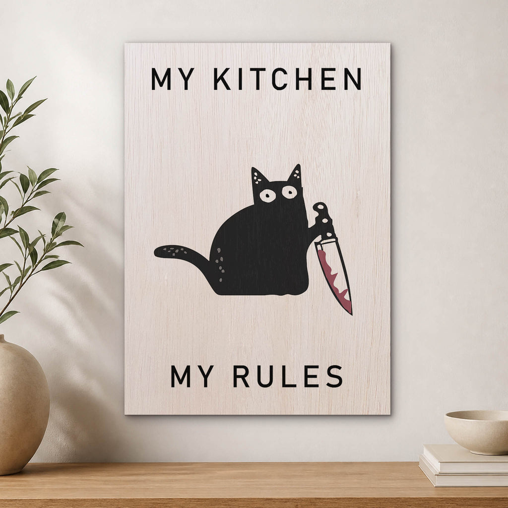 Kitchen Rules Cat Wood Print by OnWood Australia