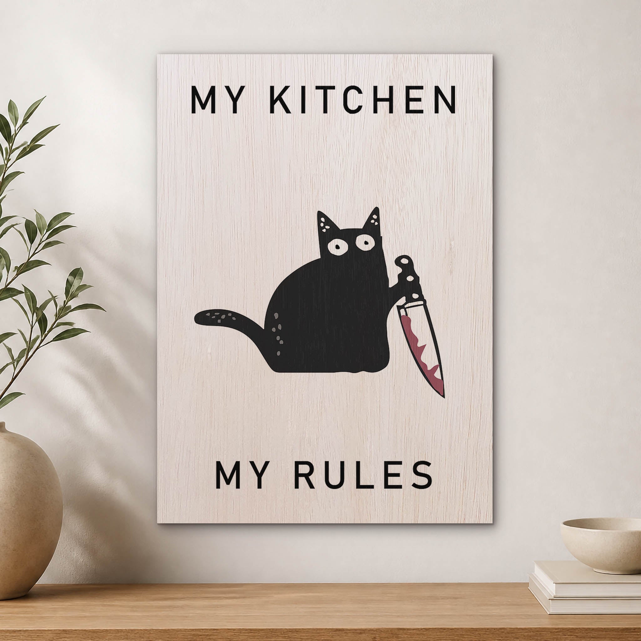 Kitchen Rules Cat Wood Print by OnWood Australia