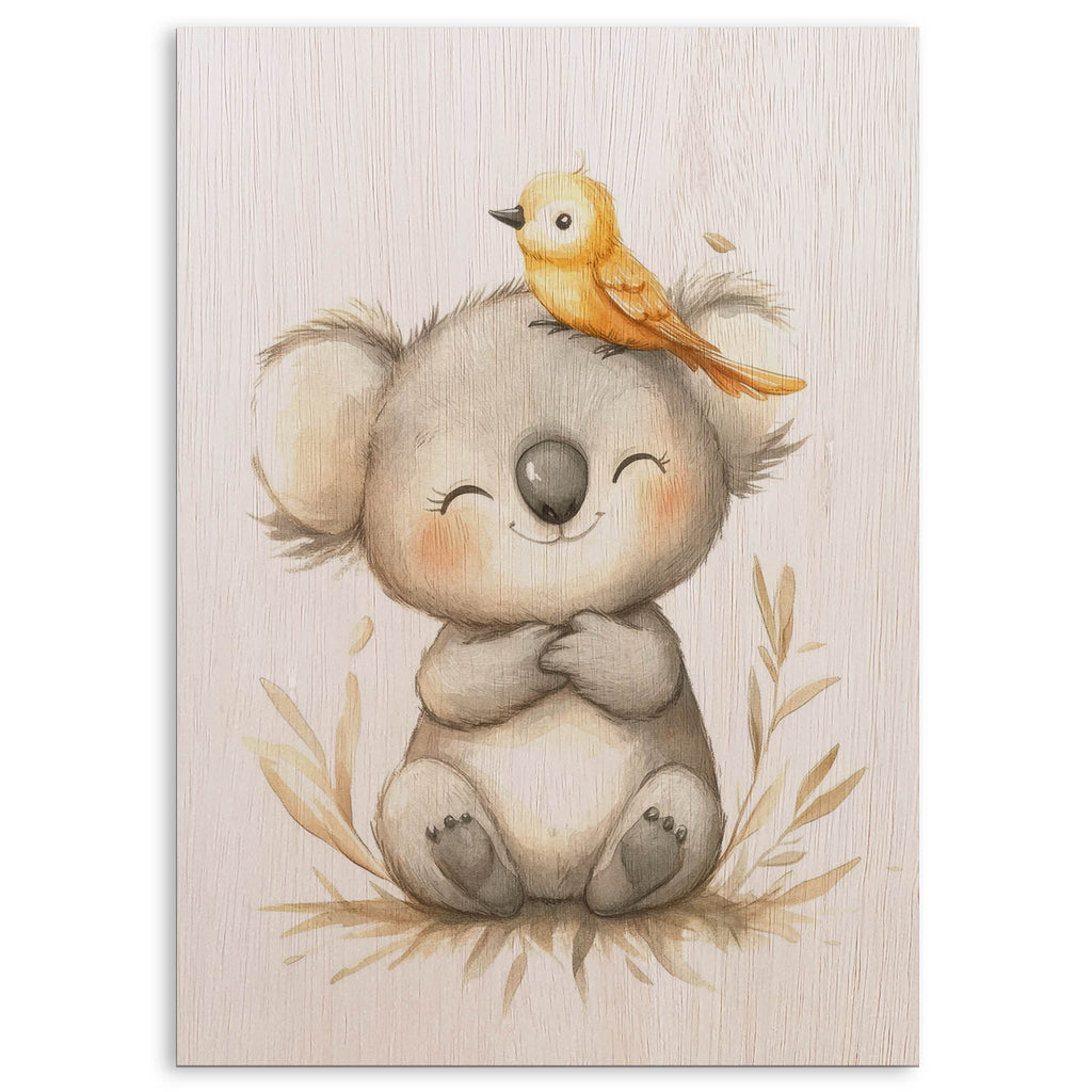Koala and Bird Wood Print by OnWood Australia