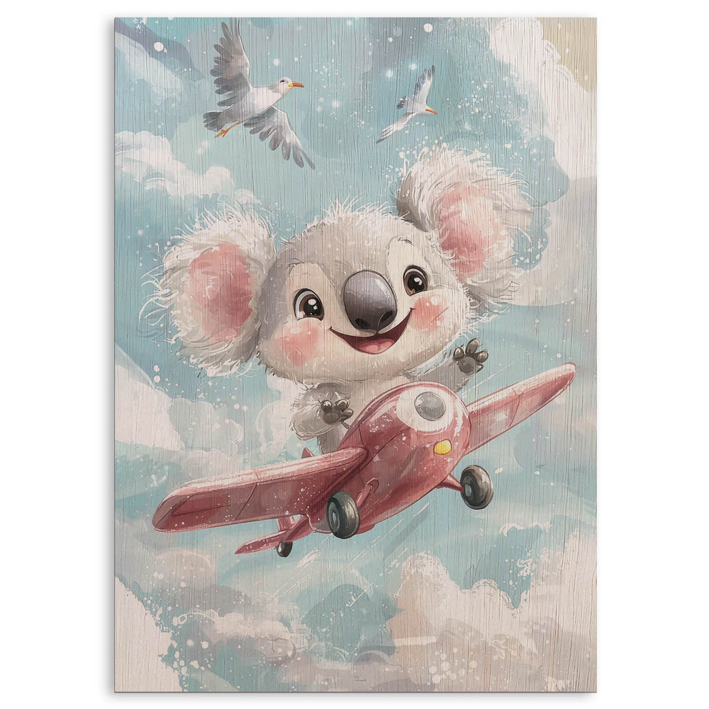 Koala Flying Airplane Wood Print by OnWood Australia