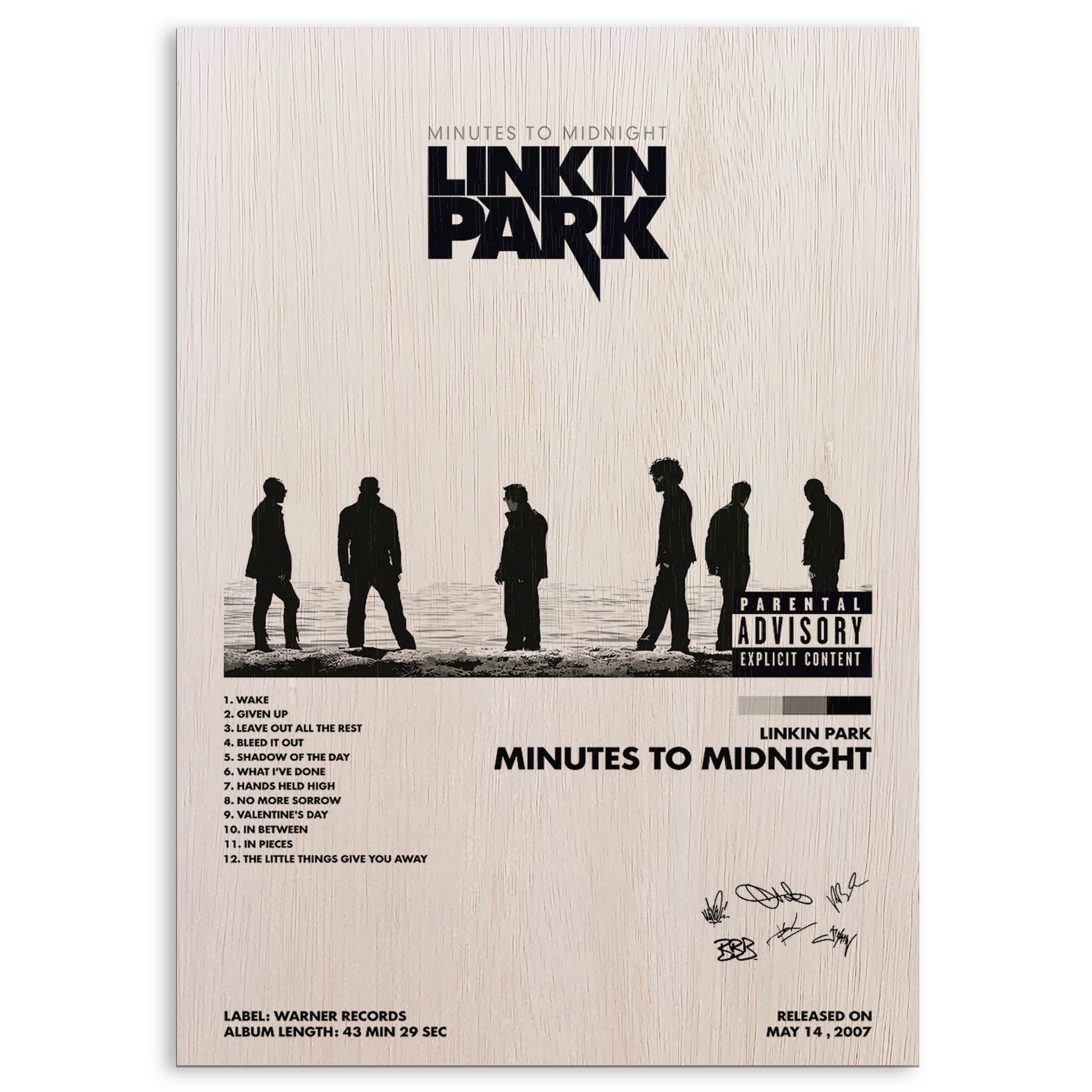Linkin Park Minutes to Midnight Wood Print by OnWood Australia
