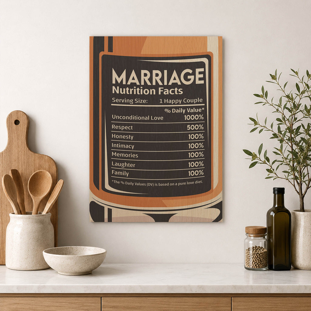 Marriage Nutrition Facts Wood Print by OnWood Australia