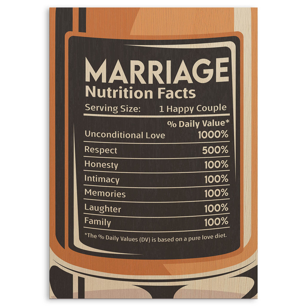 Marriage Nutrition Facts Wood Print by OnWood Australia