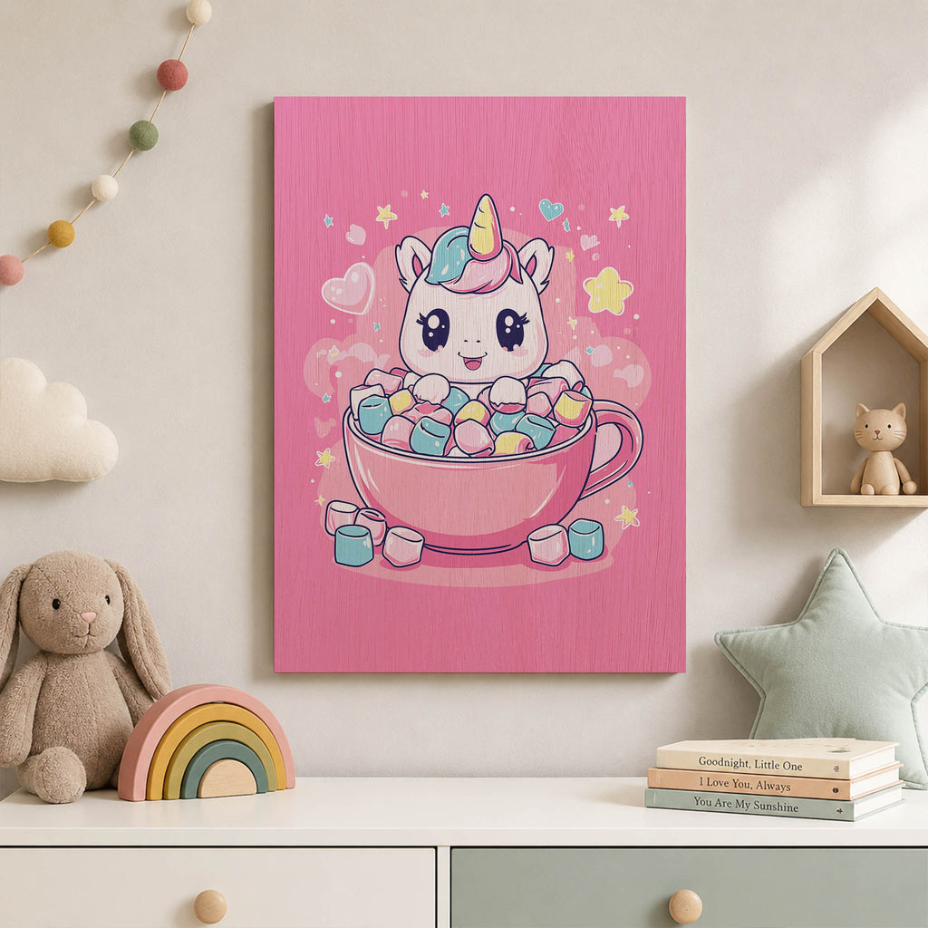 Marshmallow Unicorn Wood Print by OnWood Australia