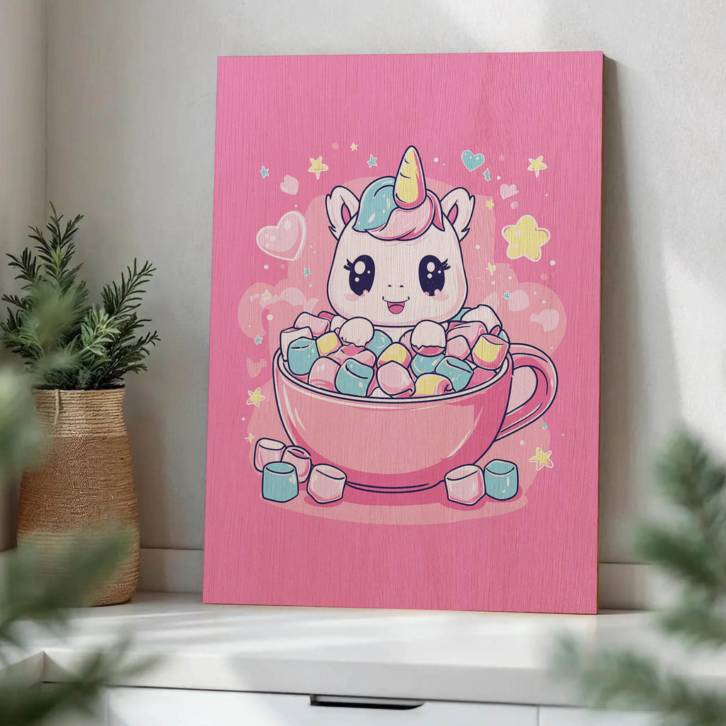Marshmallow Unicorn Wood Print by OnWood Australia