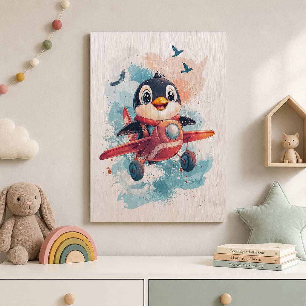 Penguin Pilot Wood Print by OnWood Australia