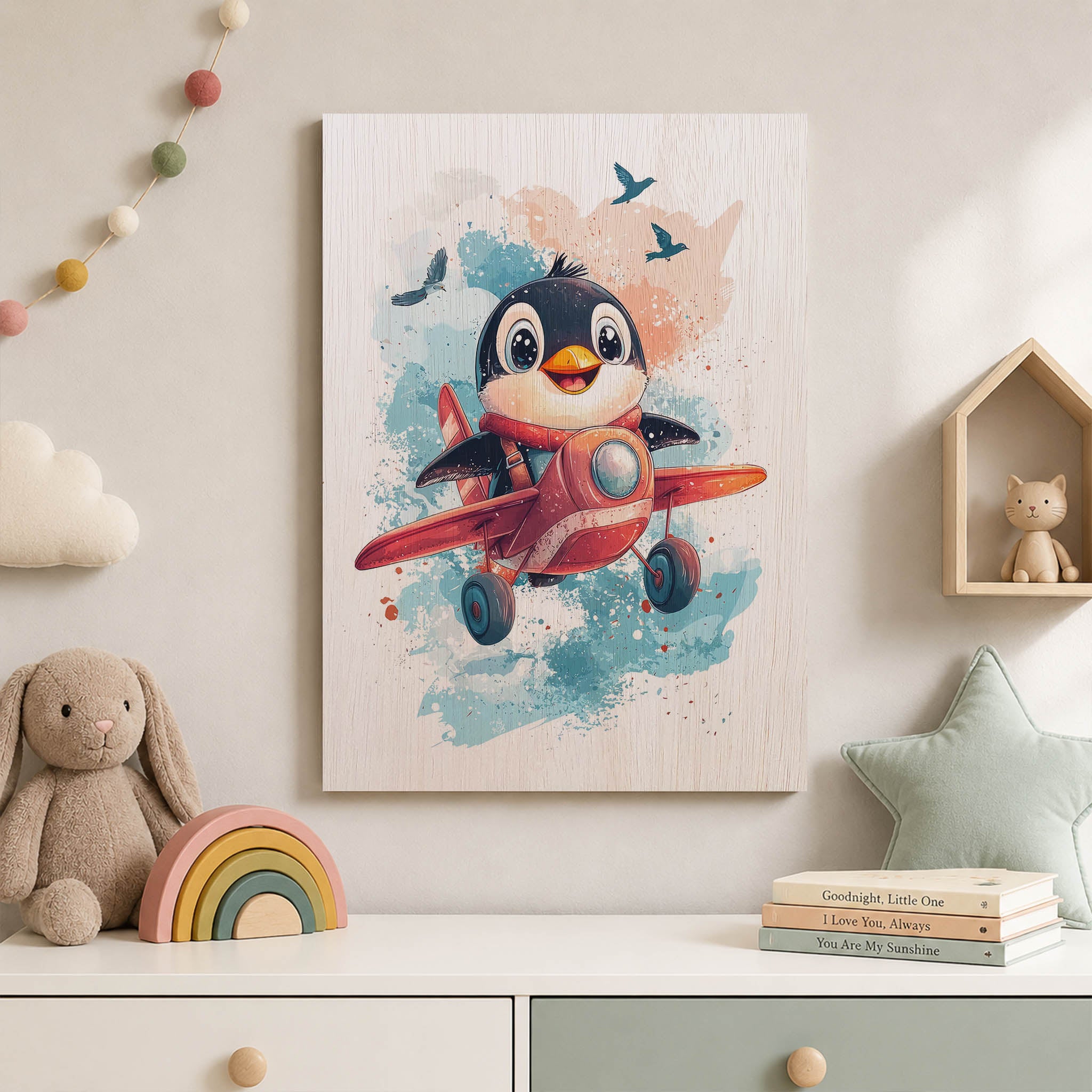 Penguin Pilot Wood Print by OnWood Australia
