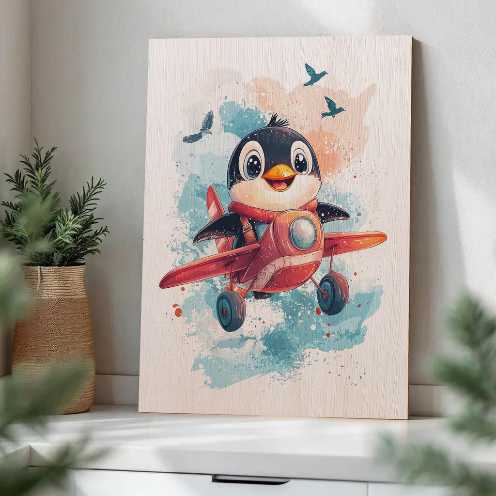 Penguin Pilot Wood Print by OnWood Australia