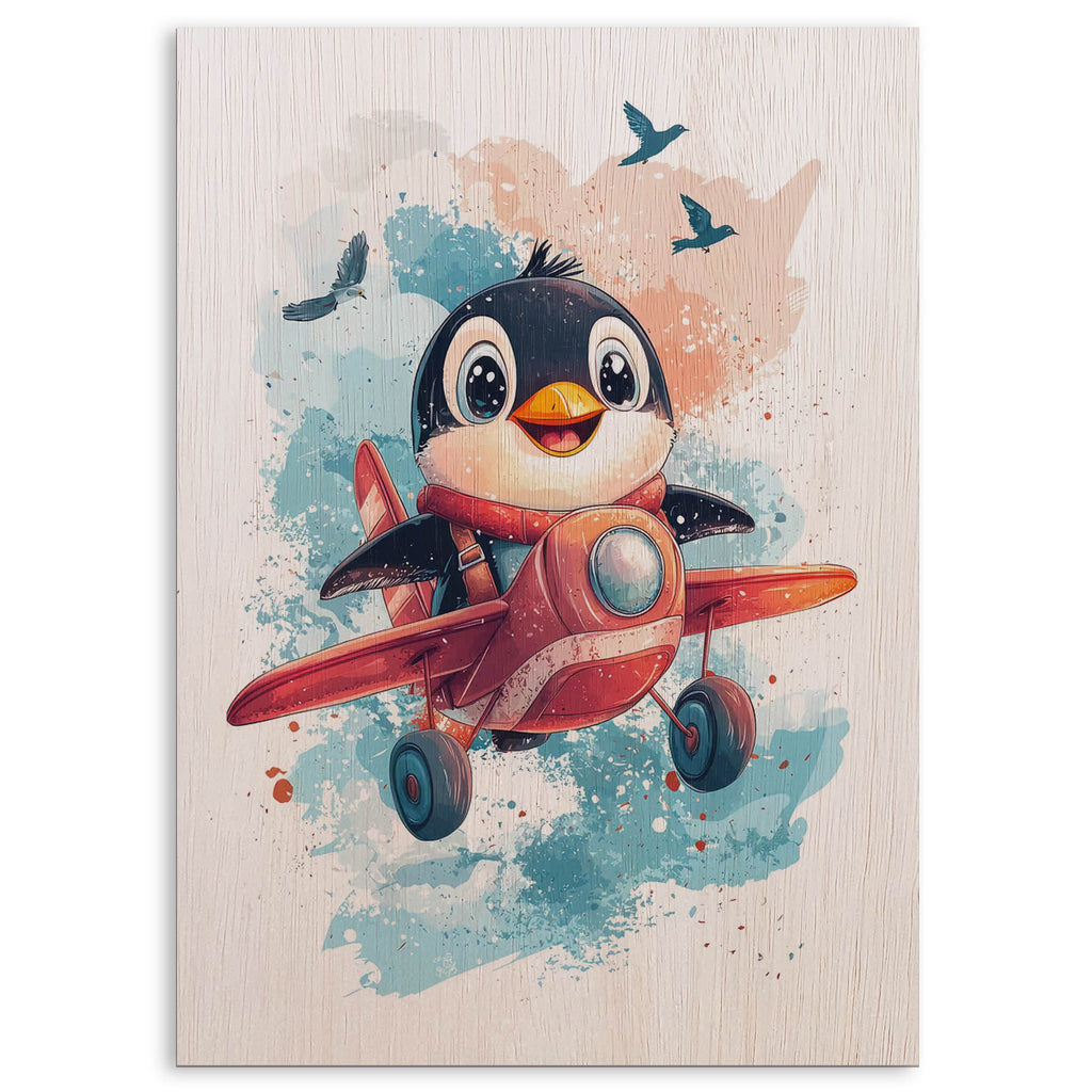 Penguin Pilot Wood Print by OnWood Australia
