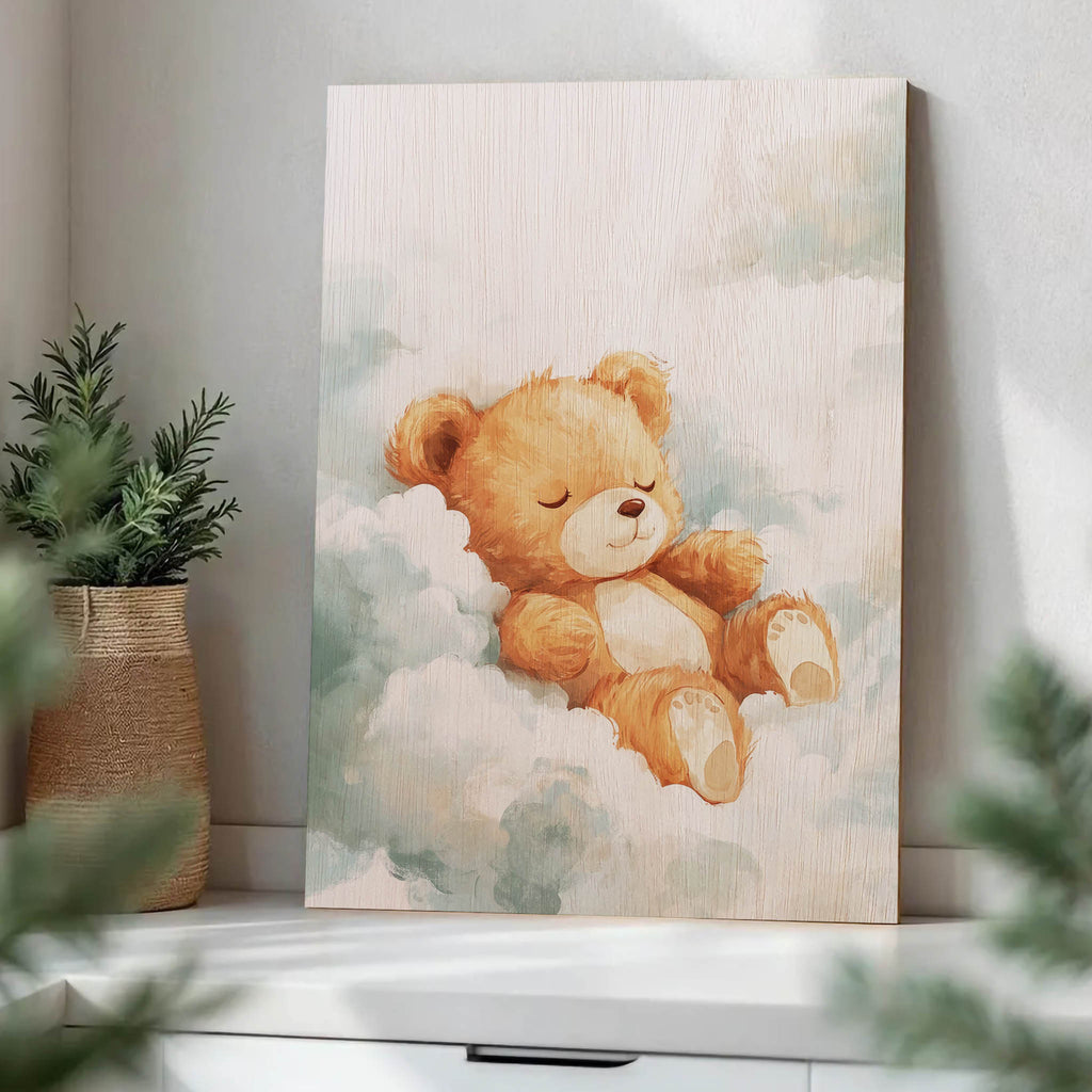 Sleeping Teddy Bear Wood Print by OnWood Australia