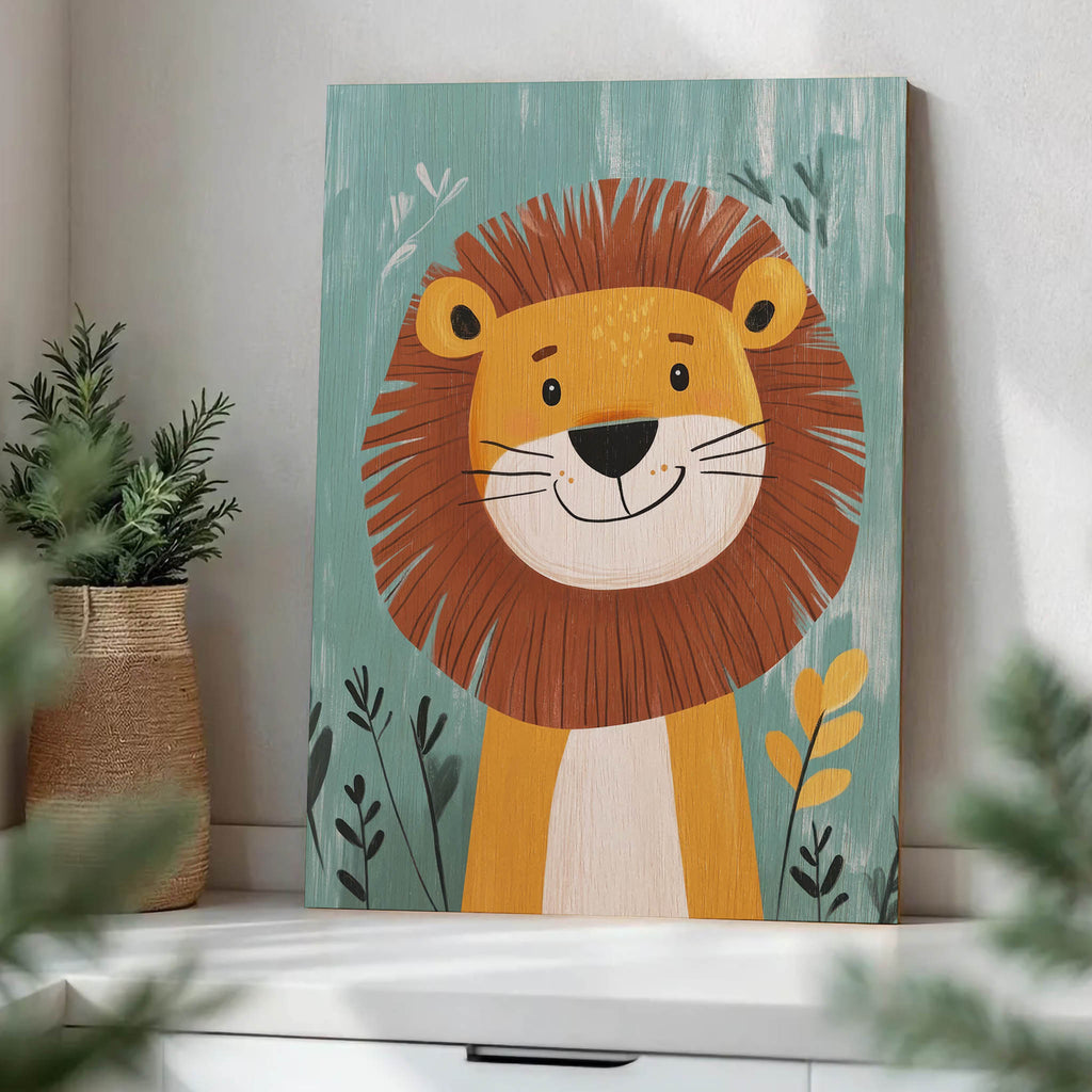 Smiling Lion Wood Print by OnWood Australia