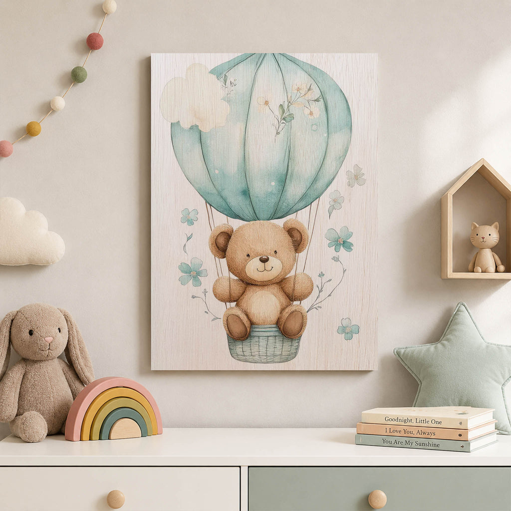 Teddy Bear Hot Air Balloon Wood Print by OnWood Australia
