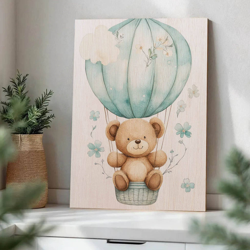 Teddy Bear Hot Air Balloon Wood Print by OnWood Australia