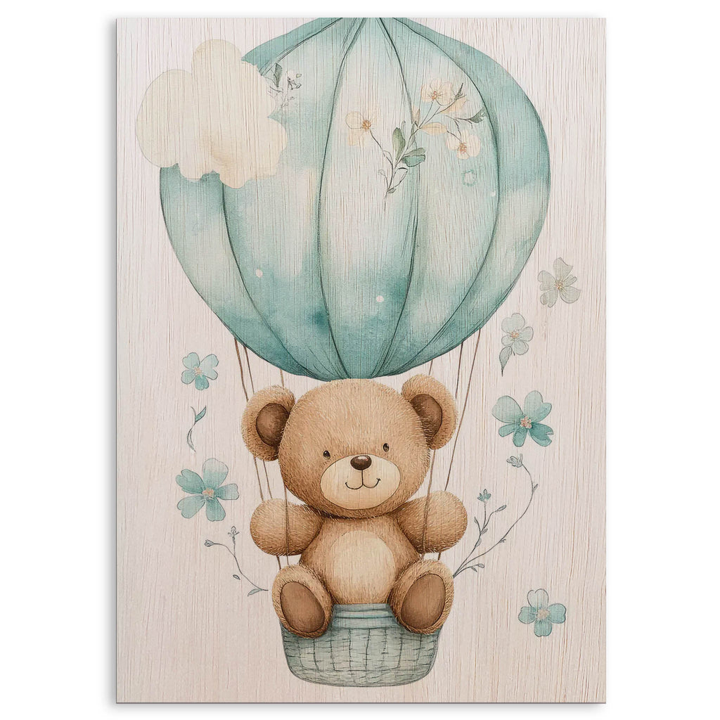 Teddy Bear Hot Air Balloon Wood Print by OnWood Australia