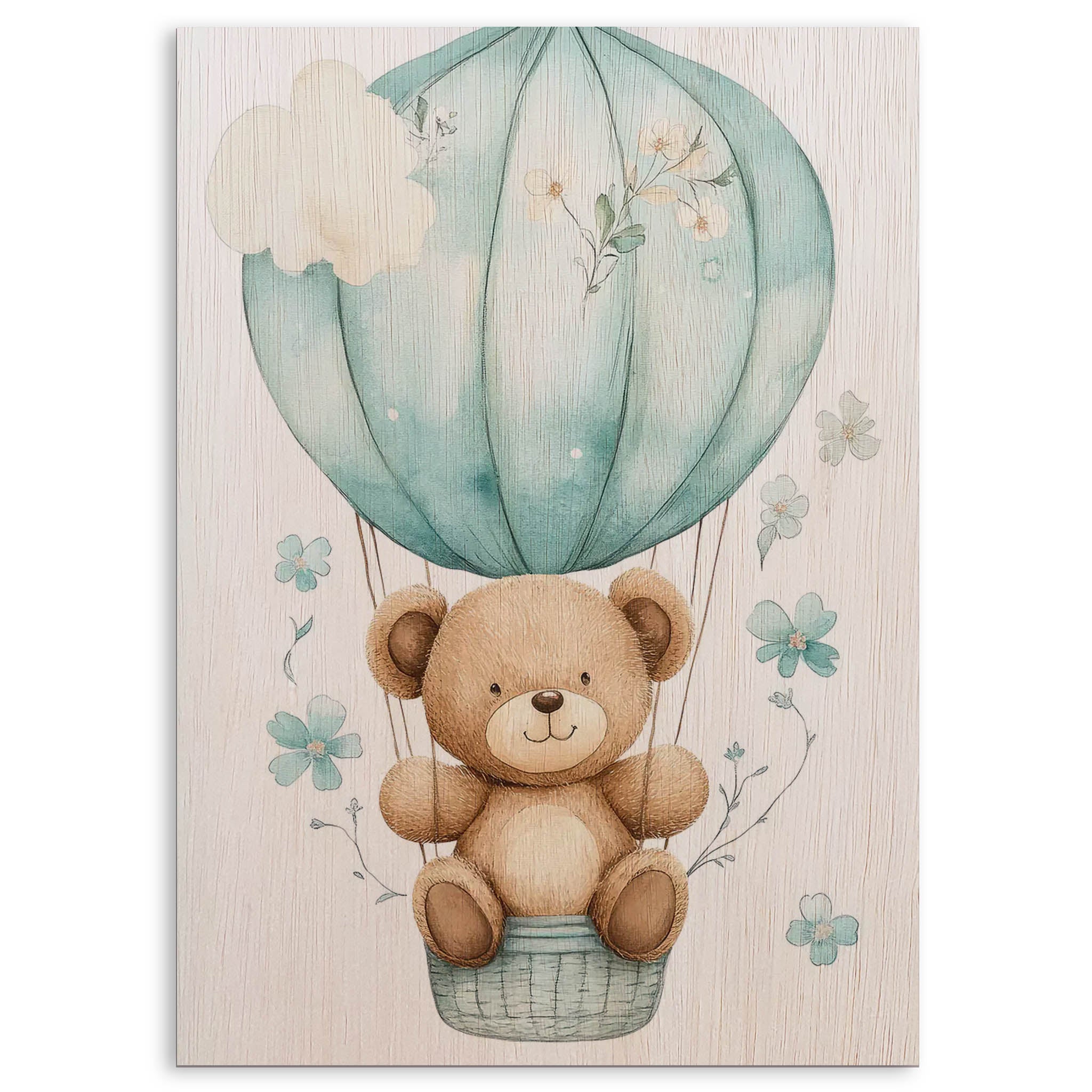 Teddy Bear Hot Air Balloon Wood Print by OnWood Australia
