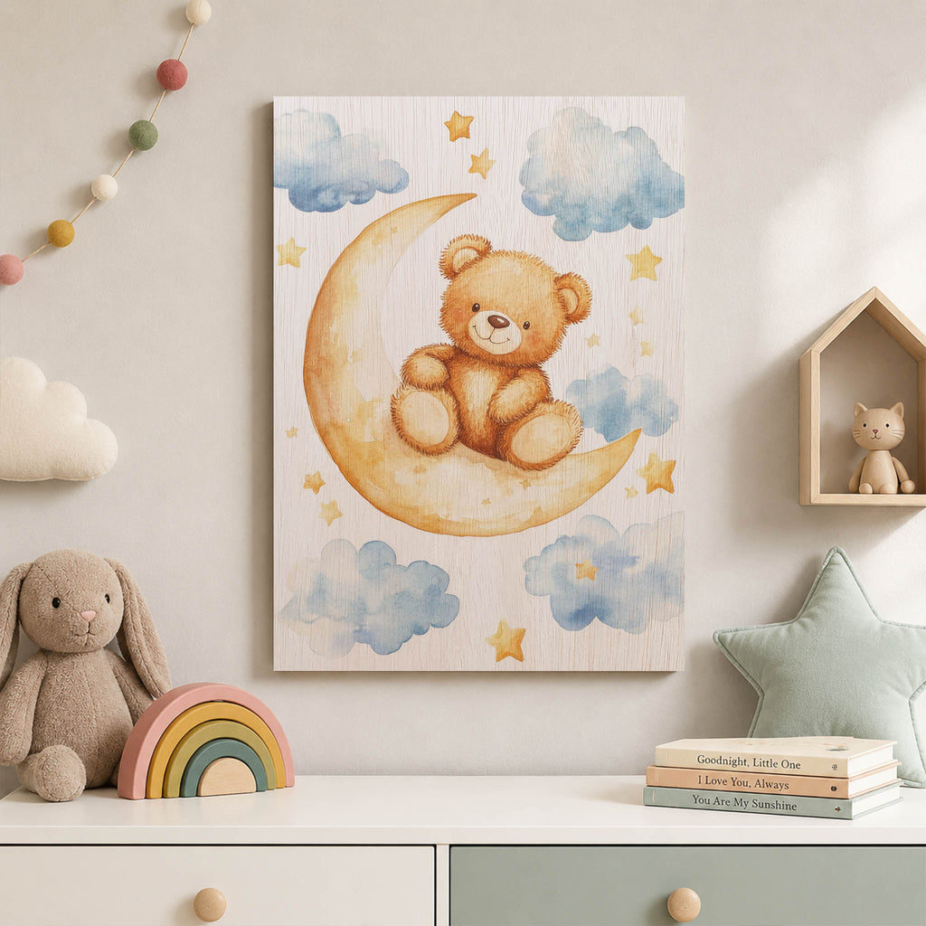 Teddy Bear Moon Wood Print by OnWood Australia