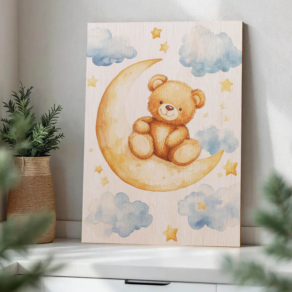 Teddy Bear Moon Wood Print by OnWood Australia