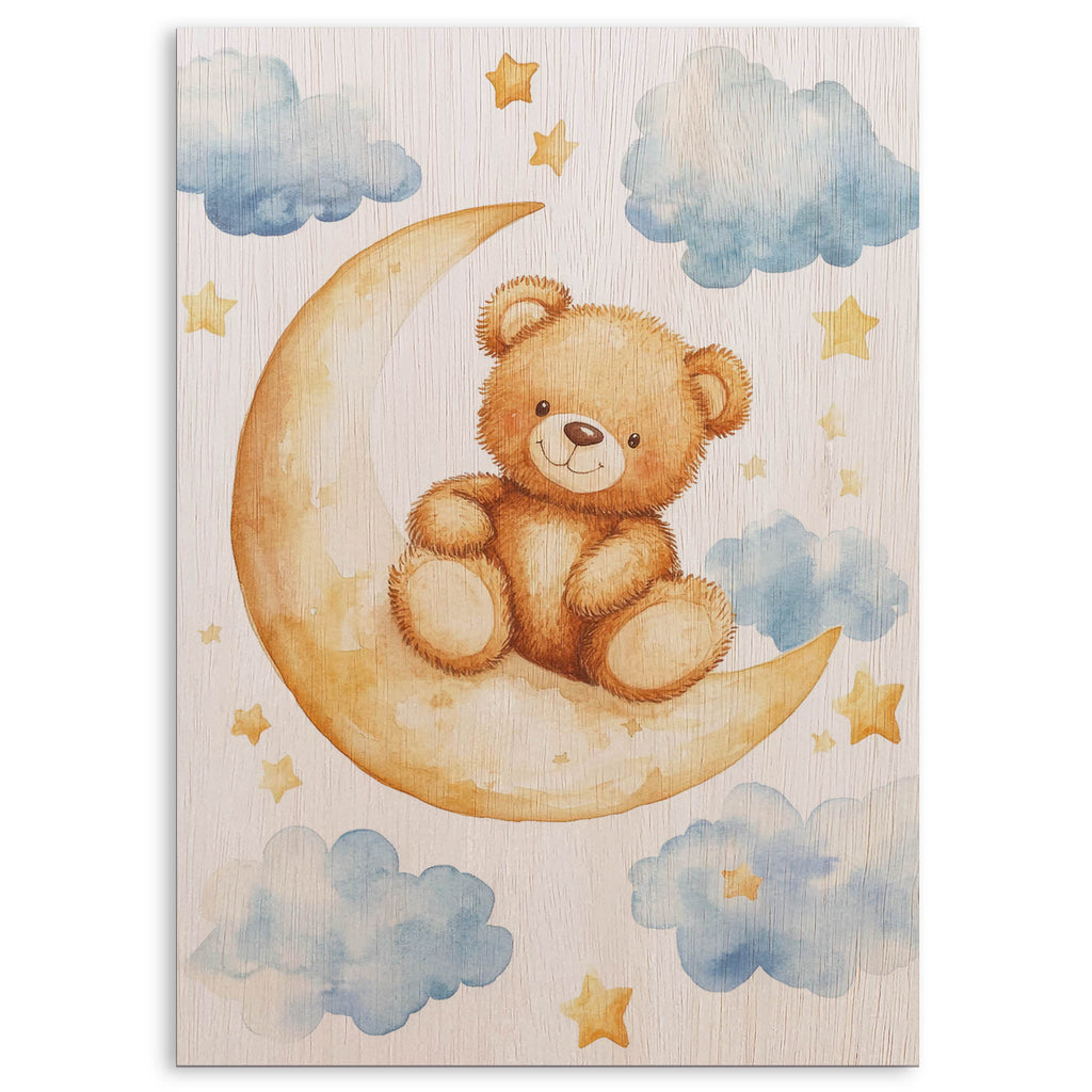 Teddy Bear Moon Wood Print by OnWood Australia