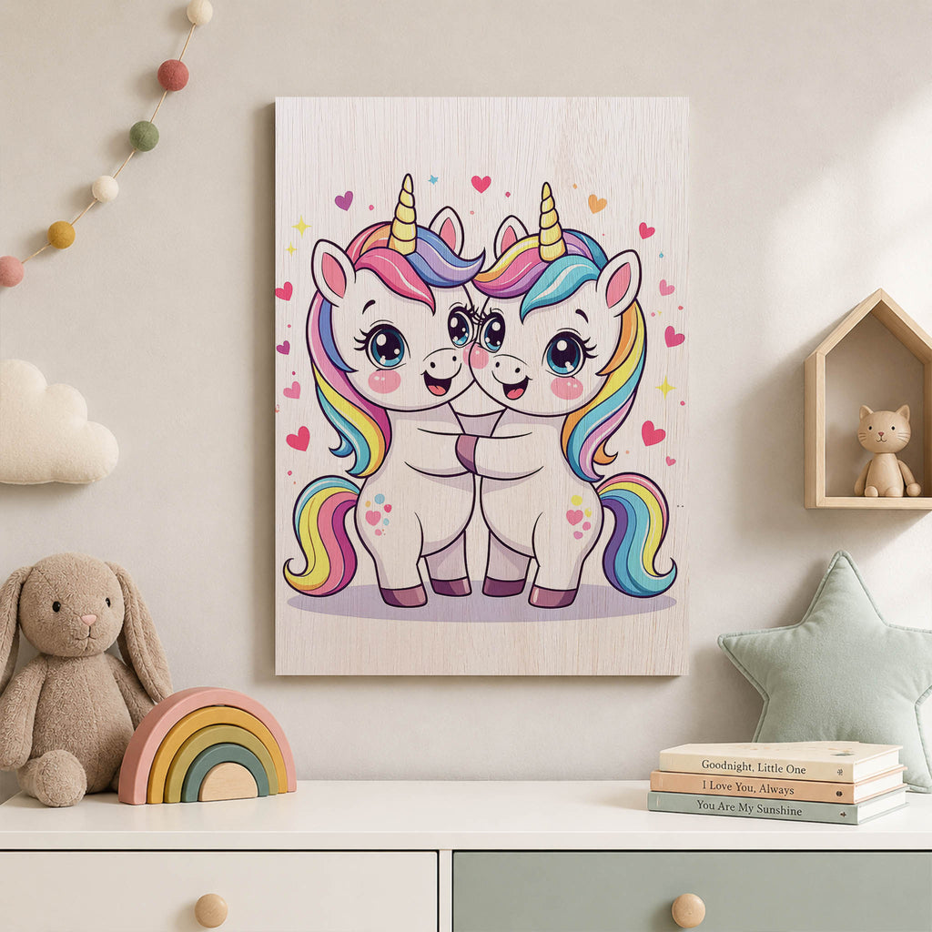 Unicorns Hugging Wood Print by OnWood Australia