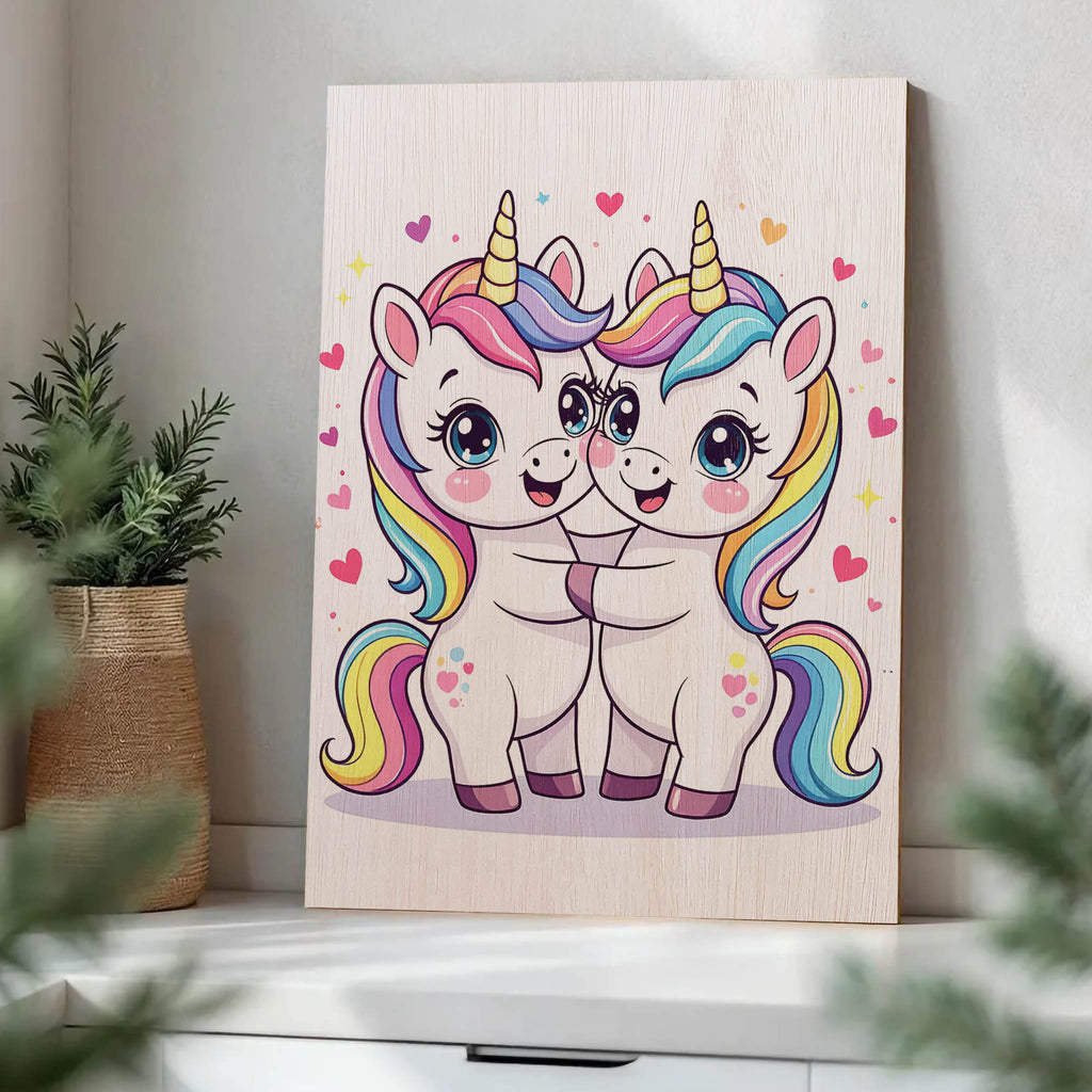 Unicorns Hugging Wood Print by OnWood Australia