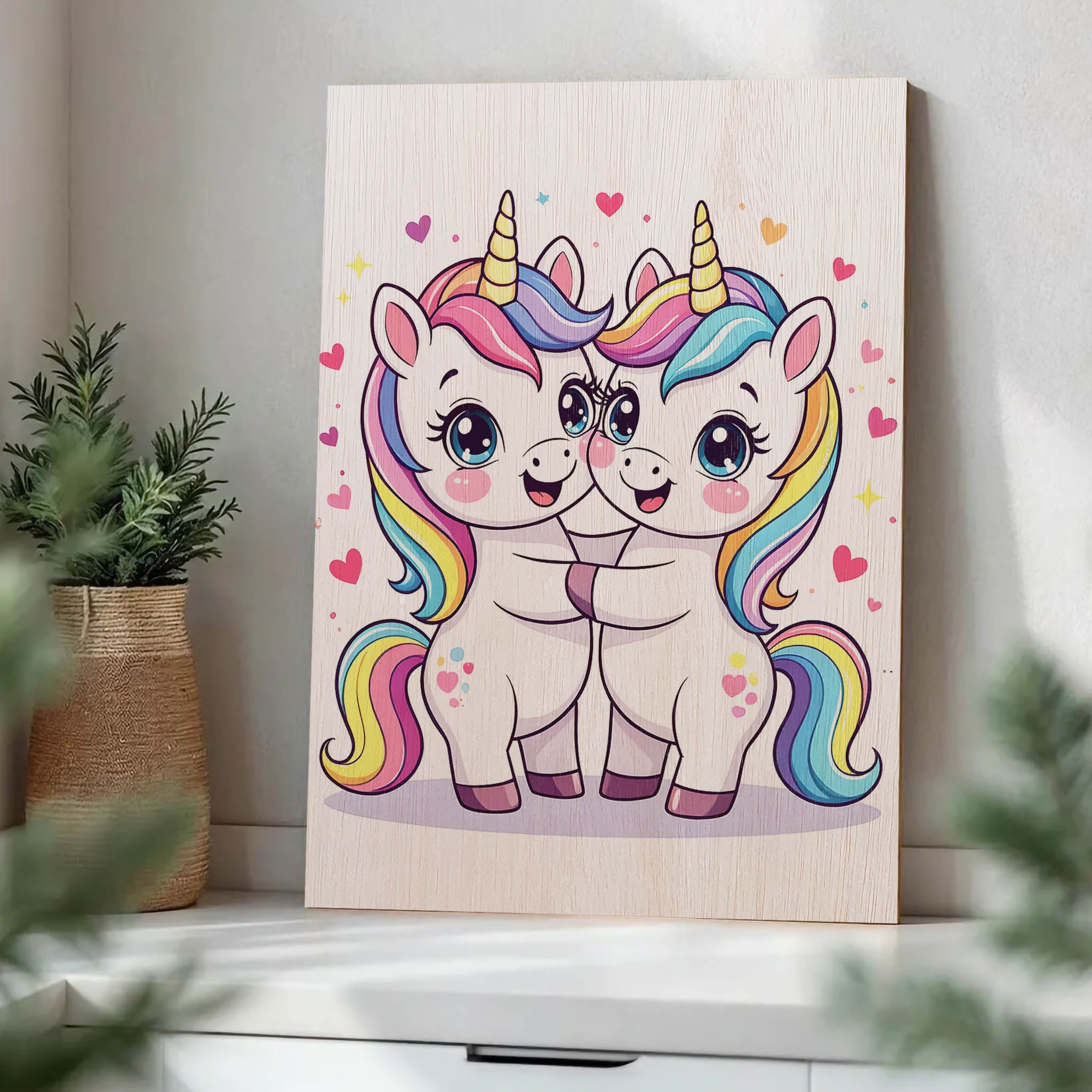 Unicorns Hugging Wood Print by OnWood Australia