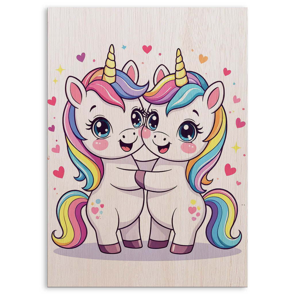 Unicorns Hugging Wood Print by OnWood Australia